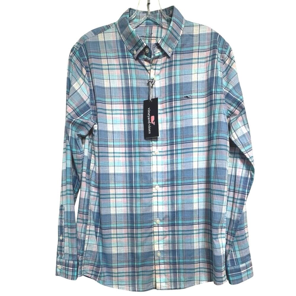Vineyard Vines Boys XL 18 Beach Tartan Plaid Woven Button Down Dress Shirt
